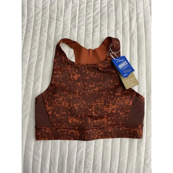 Brooks NWT 32C/D Drive 3 Pocket Run Bra Glitch Print Copper Compression Wicking - Picture 5 of 10